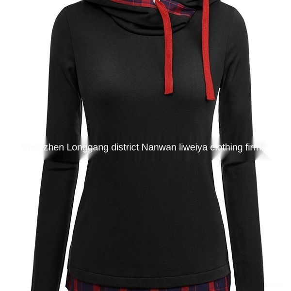 

2019 fashion new hooded plaid stitching lapel 2019 fashion new hooded sweater sweaterplaid stitching lapel sweater qryc0, Black