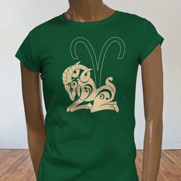 

horoscope ram fire aries cream horns astrological sign womens green t-shirt