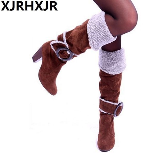 

xjrhxjr 2020 large size 33-43 wholesale high heels winter add plush women shoes woman slip on warm party woman boots, Black