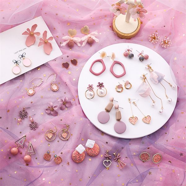

2020 pink earrings korean flower sweet geometric earring simulated pearl pendientes mujer for women tassel ear jewelry brincos, Silver