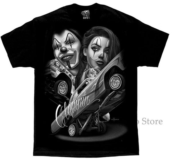 

прямой clowning payasa lowrider чола david gonzales dga homies art тенниска 100% хлопка мужчины майка женщин топы тройник