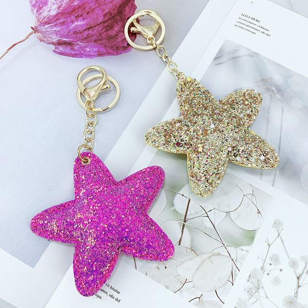 

new bright colorful pentagon, starfish keychain hanging gift for girls baggage, car keys hanging, Silver