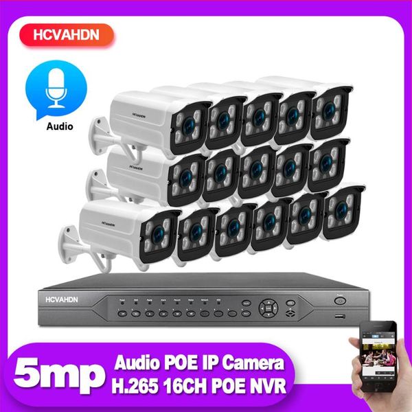 

h.265 16ch 5mp 4k hd poe nvr kit cctv system outdoor waterproof ai ip camera p2p video security surveillance system set 2tb hdd
