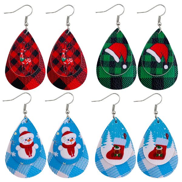 

new arrival christmas earrings buffalo plaid layered leather earrings for women teardrop statement earrings fashion jewelry, Silver
