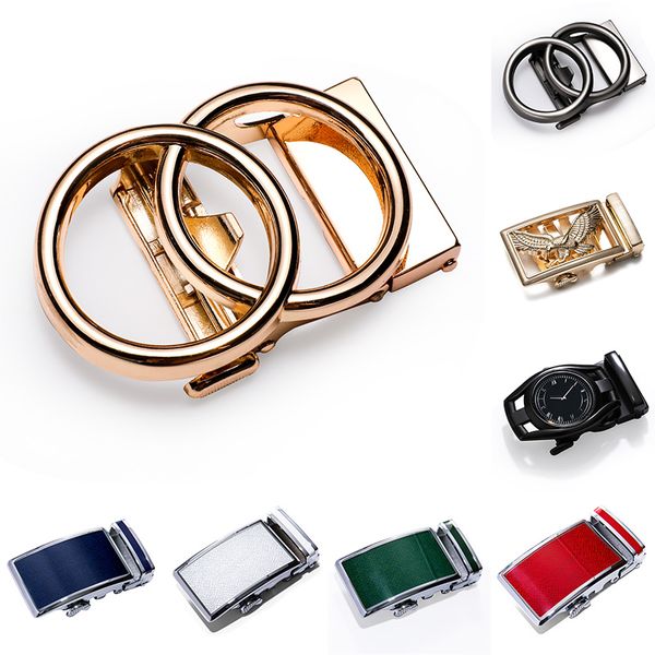 

hi-tie belt buckles men luxury fashion designer leather automatic ratchet belt buckles for 3.5cm width belts, Black;brown