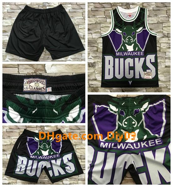 

vintage milwaukee bucks basketball just don shorts jersey big face antetokounmpo khris middleton mixed nba mitchell ness jerseys, Black