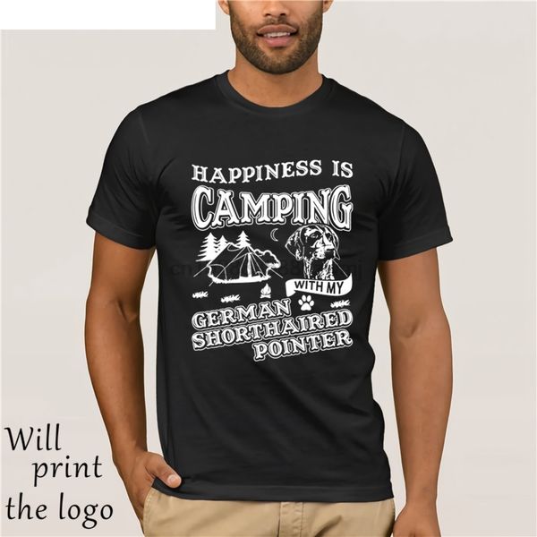 

funny t-shirt men women novelty t-shirt happiness is camping with my german shorthaired cute pointer t-shirts cool shirt
