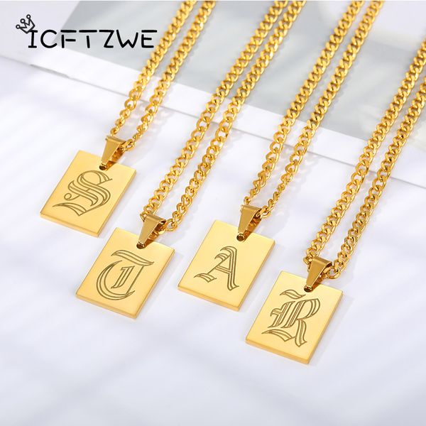 

pendant necklaces initial letter for women gold stainless steel necklace old english font men jewelry gift femme collier, Silver