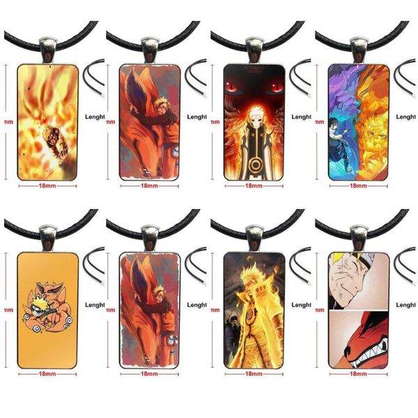 

uzumaki naruto and kurama the kyuubi design fashion vintage glass women rectangle necklace pendants for women wedding, Silver