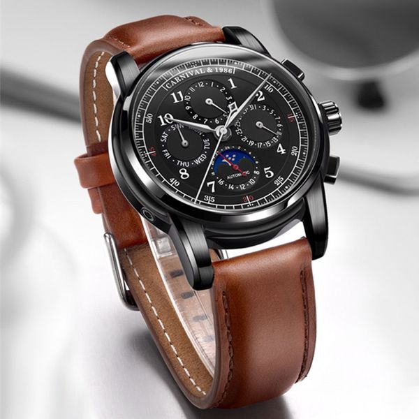 

wristwatches the latest 2021 mond phase multi-funktion relogio masculino karneval automatische uhren mÃ¤nner luxus marke mechanische uhr mode, Slivery;brown