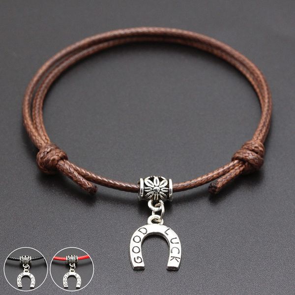 

cute horseshoe pendant red thread string bracelet lucky black coffee handmade rope bracelet for women men jewelry lover couple, Red;blue