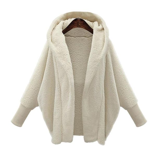 

plush coat plus size women autumn winter fluffy 2020 solid long sleeve hooded fake fur wollen coat soft female overcoat, Black