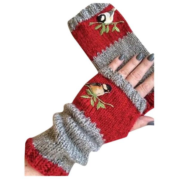 

five fingers gloves sales fine sheep wool miexposed finger women' winter autumn knitted for women print fingerless wrist mittens, Blue;gray