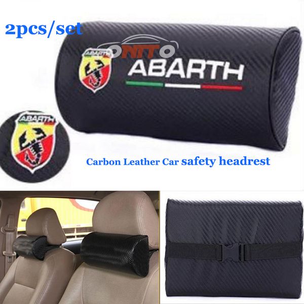 

2pcs/set automobiles interior accessories car headrest car neck pillow safety headrest for abarth logo badge carbon fiber