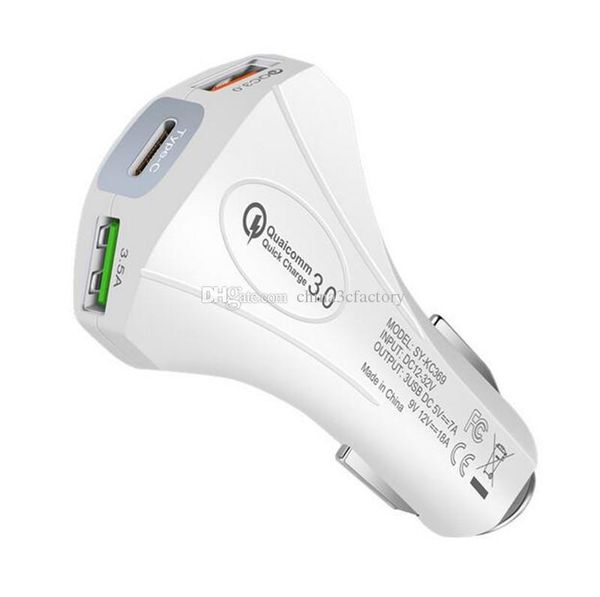 

3-port usb 3a qc3.0 car charger adapter fast charging type-c for iphone samsung usb power adapter adapter