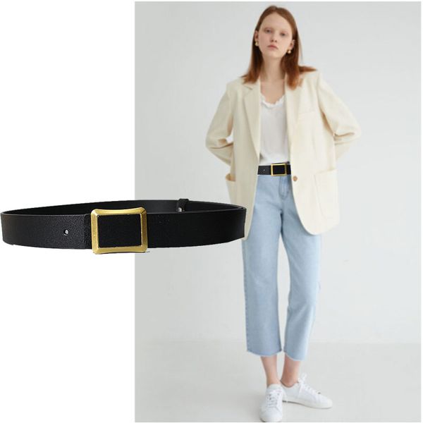 

корейский новый ремень шик ретро прямоугольный золотой кнопка девушка ремень студент широкие джинсы, Black;brown