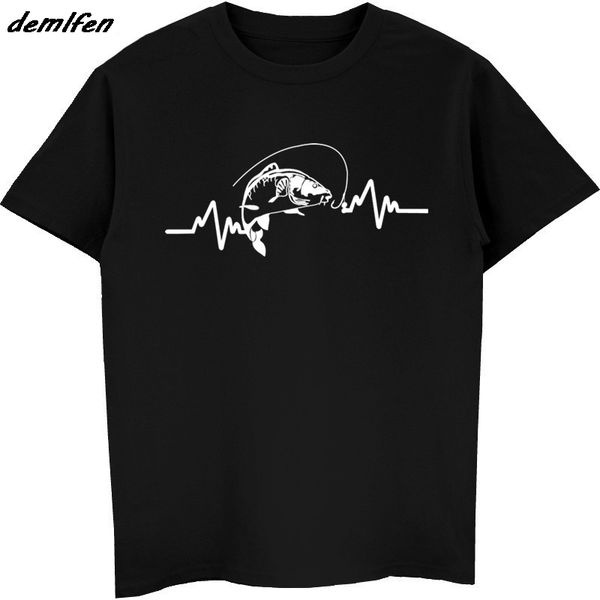 

summer men t-shirt heartbeat carp fisherman angler bait print t shirt hip hop tees harajuku streetwear