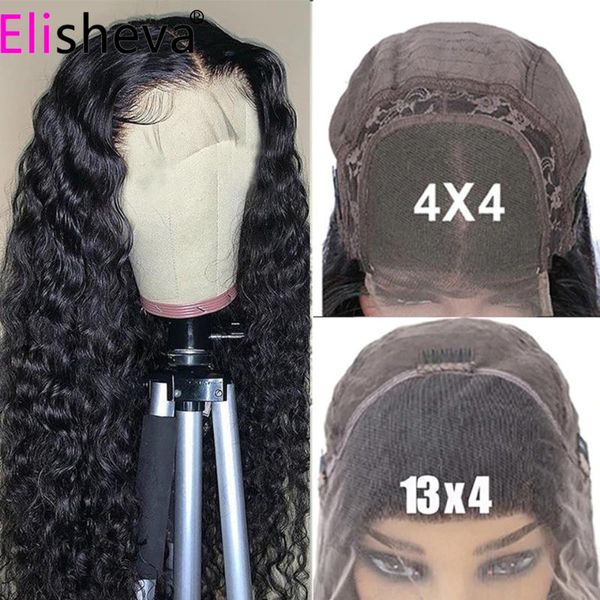

lace wigs water wave closure wig 32 inch 4x4 human hair for women 13x4 brazilian frontal pre-plucked 150%, Black;brown