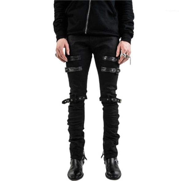 

украшенные черный flare zipper сплит тонкий брюки мужчины рок мото hiphop pant мужские gothic dark style pants metal, Black