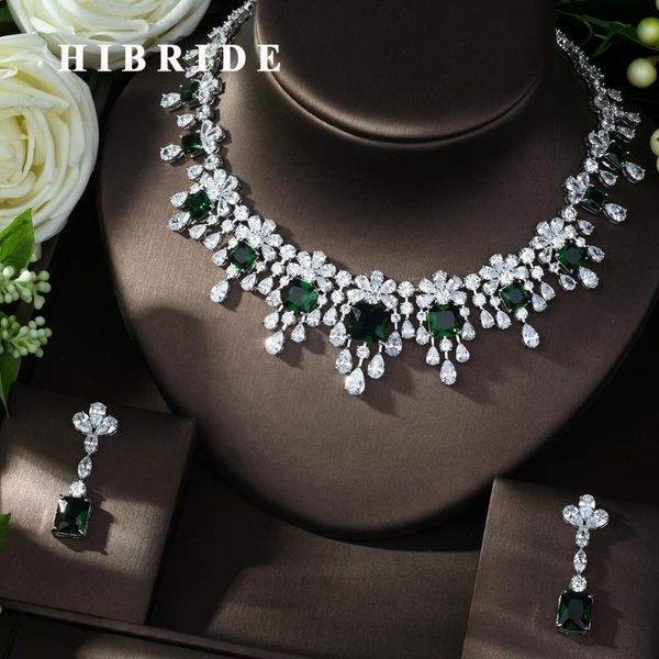 

hibride новейший luxury искрение brilliant кубический циркон ожерелье серьги свадебные украшения наборы платье аксессуары n-988, Silver