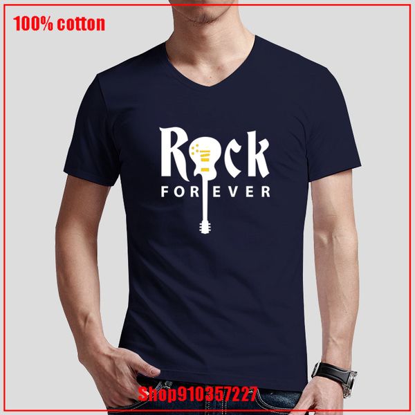

rock gitarre forever rock guitar v-neck t-shirt all cotton 2020 summer shirt print casual unique fashion teenager blouses