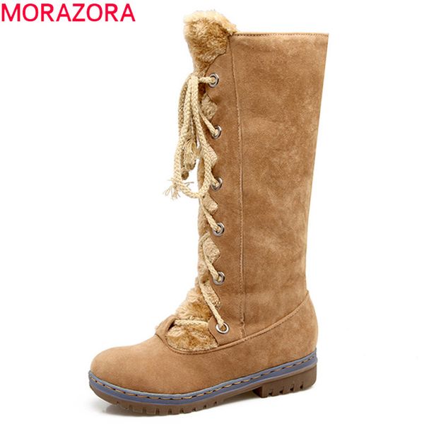 

boots morazora 2021 large size 34-46 fashion keep warm snow low heel round toe winter women comfortable mid calf, Black