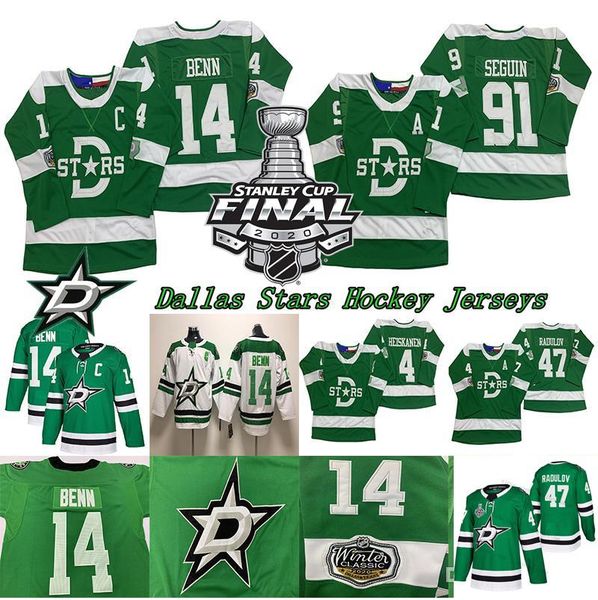 

2020 stanley cup final dallas stars 14 jamie benn 91 tyler seguin 30 ben bishop 47 alexander radulov 4 miro heiskanen blank hockey jerseys, Black;red