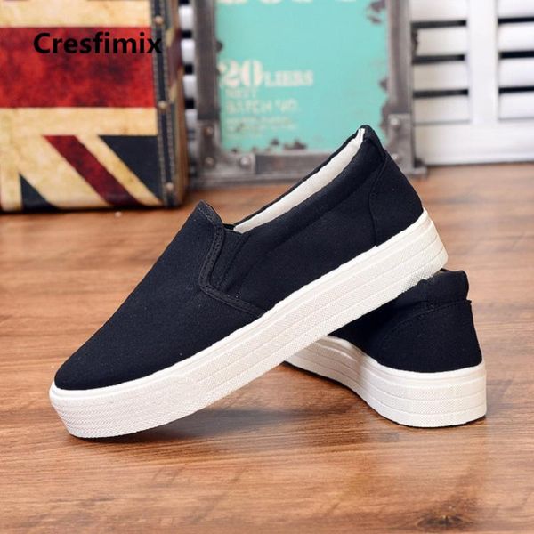 

cresfimix women fashion spring & summer slip on black canvas shoes lady classic white flat platform shoes zapatos de mujer a2193