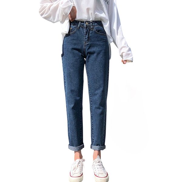 

2020 Women Loose Baggy Jeans Lady Blue Casual High Waist Pants Students Straight Sexy Korean Cotton Autumn Casual Harem Trousers