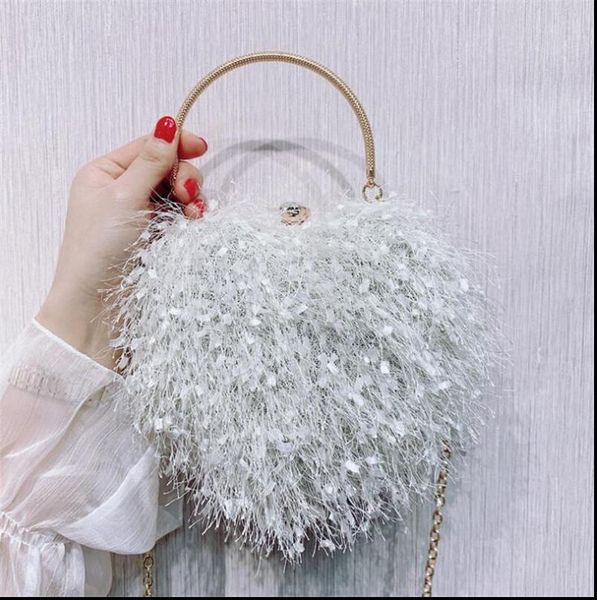 

2020 lovely heart shaped evening clutch bags tassel wedding banquet purse for ladies party dinner wallets drop shipping mn1258