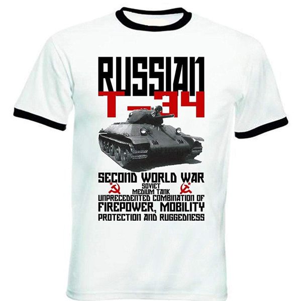 

fashion summer funny personality men russian t-34 tank wwii black ringer casual t shirts
