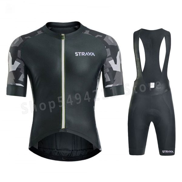 

2020 new black strava pro cycling team short sleeve men's bike riding suit summer breathable bike suit set, Black;blue