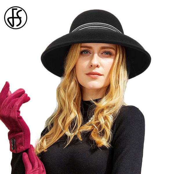 

stingy brim hats fs vintage for women black camel gray elegant wool cloche hat wide fedora warm winter party wedding bowler cap, Blue;gray