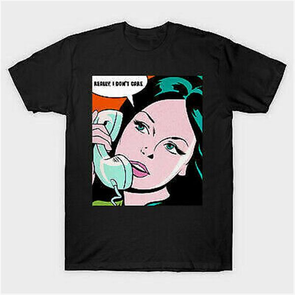 

really don't care demi pop art comic black t-shirt s-3xl hip-hop tee shirt