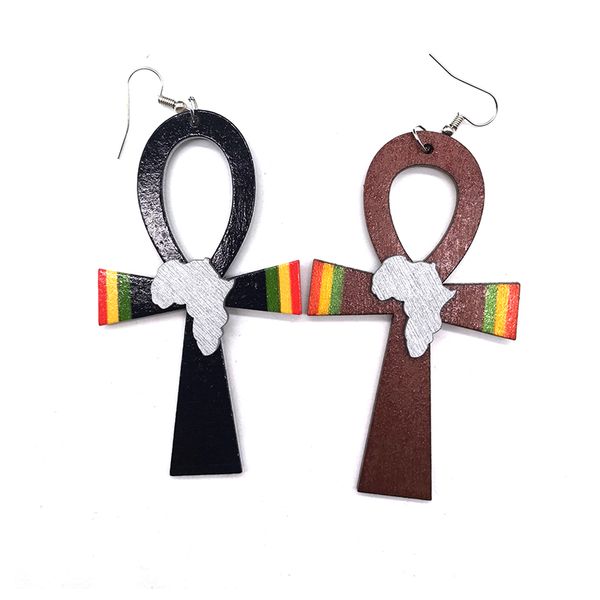 

dangle & chandelier 2021 ankh africa wooden earrings, Silver