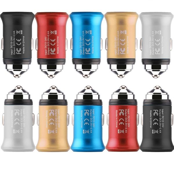 

alloy metal dual 2.4a usb car charger power adapter for iphone 7 8 x samsung galaxy s6 s7 s8 s9 android phone gps