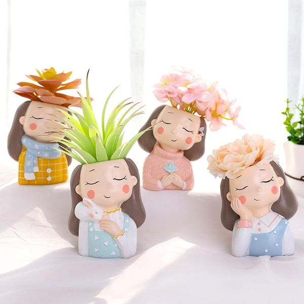 

warm girls planters set - 4 pcs creative succulent plants flower pots deskvases mini bonsai home garden decoration gifts t200104