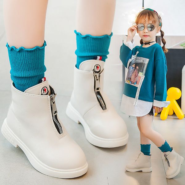 

children' shoes 2020 winter new boys girls leather martin zhongbang boots anti-kick soft bottom wearable boots size 27 to 37, Black;grey