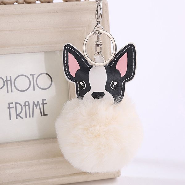

cute fluffy leather key ring faux fur ball dog keychain chaveiros pompom key chain fashion pompon porte clef portachiavi, Silver