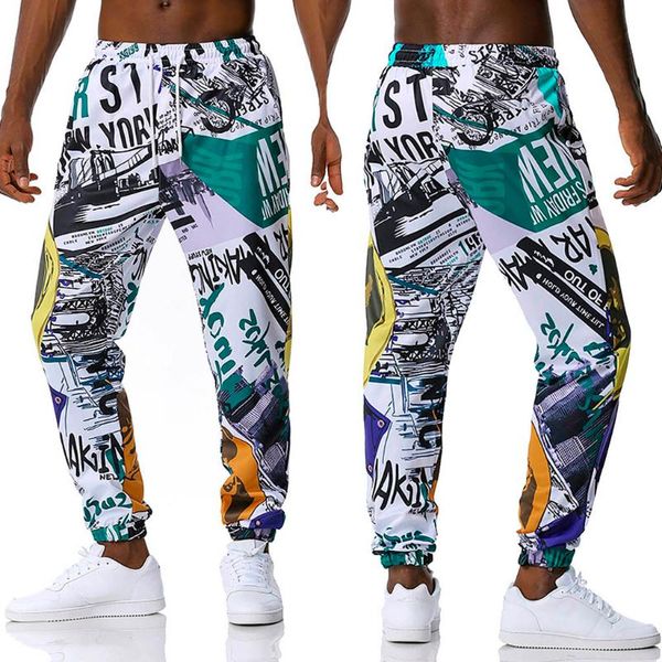 

new mens joggers casual high waist fitness printed bodybuilding pocket full length sports pants trousers sweatpants hombre#35, Black