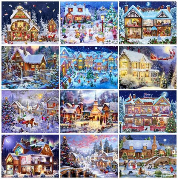 

paintings azqsd diy diamond painting winter landscape mosaic full drill christmas picture of rhinestones home decoration
