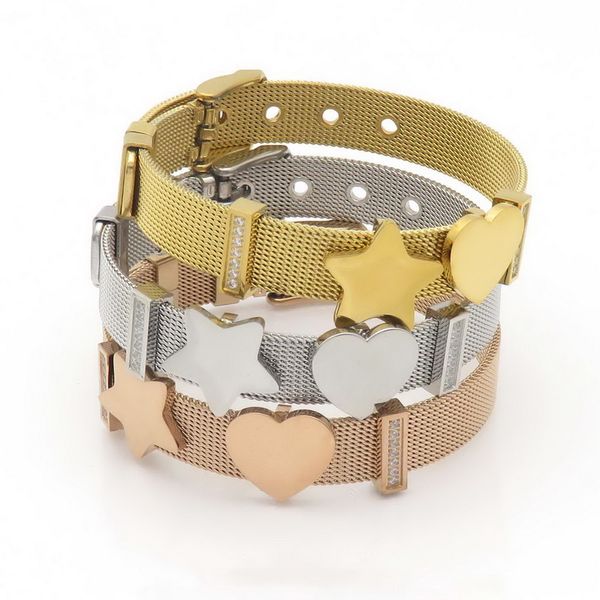 

star heart charm female belt mesh bracelet stainless steel trendy jewelry, Golden;silver
