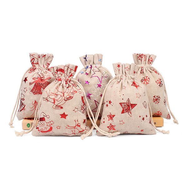 

christmas drawstring bags cotton linen cluth bag cloth purses fashion pattern jute sack kids candy gifts storage bag protable wallets d9809, Black