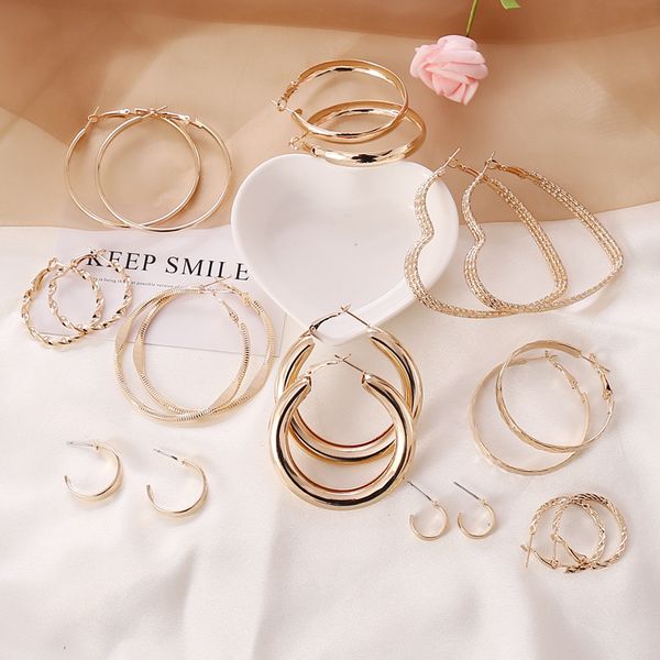 

gold color hoop earrings round clip earing piercing big loop earrings for women jewelry ear cuff fashion boho party bijoux, Golden;silver