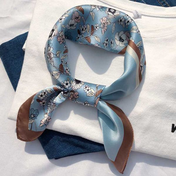 

scarves ladies spring summer fashion printed bag hair head tie decoration kerchief small square floral 100% pure silk scarf, Blue;gray