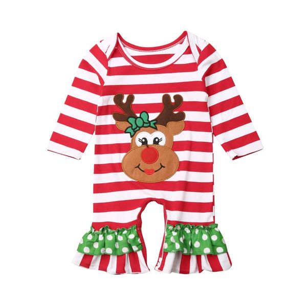 

newborn christmas baby girls romper infant kids cotton clothes toddler girls striped reindeer romper long sleeve outfit, Blue