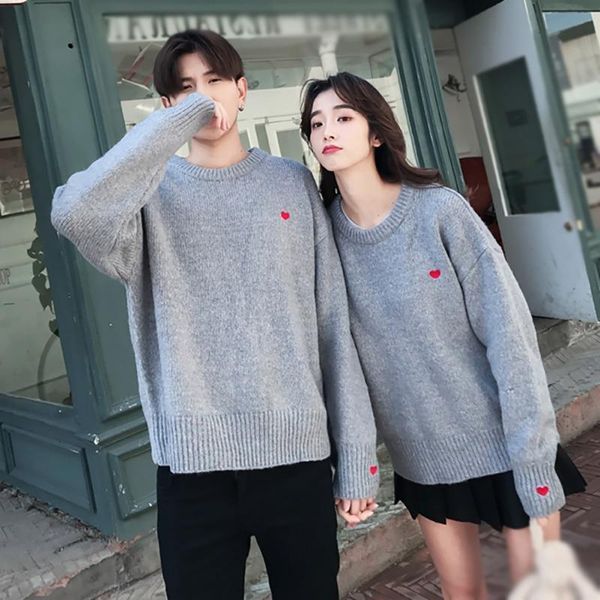 

women heart shape pattern casual sweaters autumn warm knitted pullovers fashion couple sweaters drop shipping high quality, White;black
