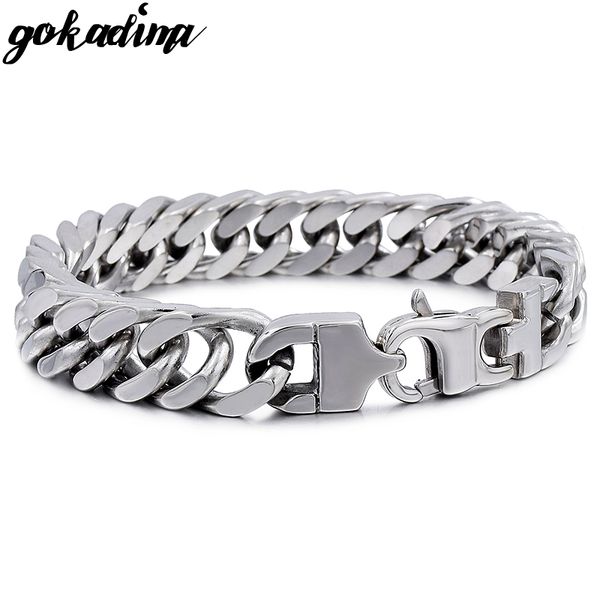 

gokadima stainless steel bracelet men jewelry link cuban chain 2020, bijoux punk rock, biker, gift, for pulsera hombre, wb022, Black