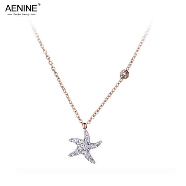 

chains aenine bohemia cz rhinestone clay chokers necklaces for women girls rose gold stainless steel starfish pendant jewelry an19026, Silver