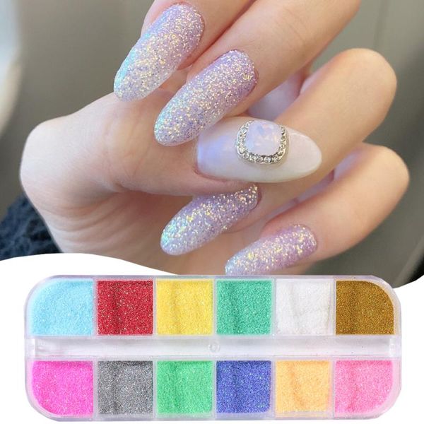 

12 grid mermaid pigment powder aurora gel polish nail dust magic laser glitter sequinsmix color nail art decorations sary-1, Silver;gold